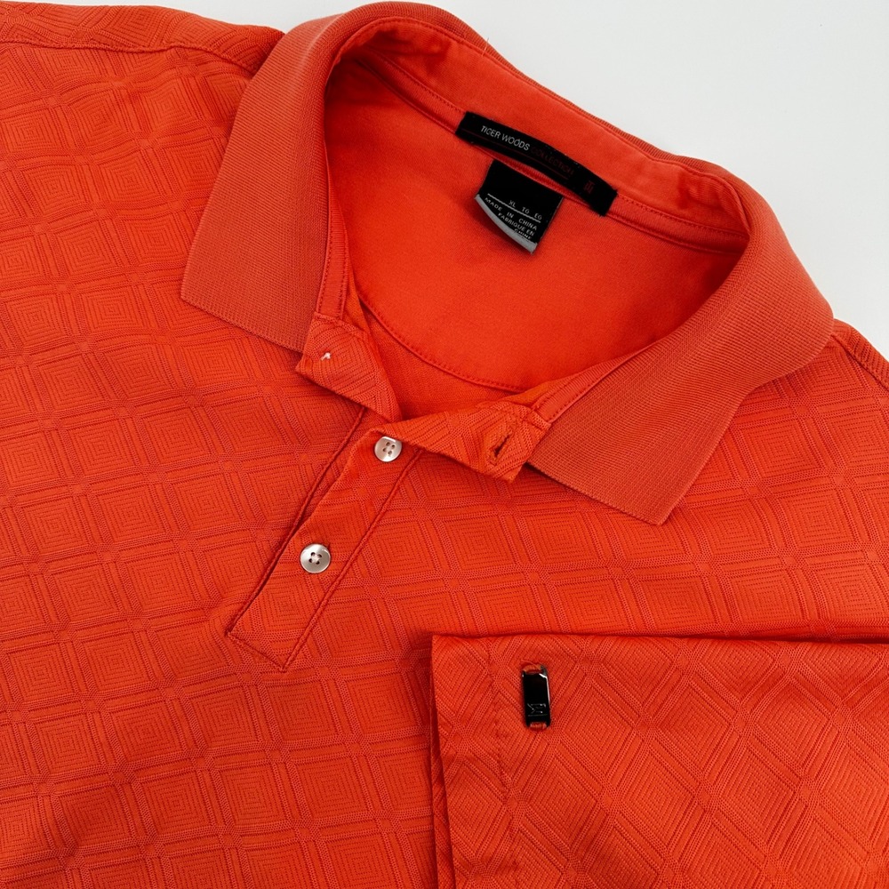 Nike Tiger Woods Collection Polo Mens XL Orange Diamond Jacquard Golf Shirt